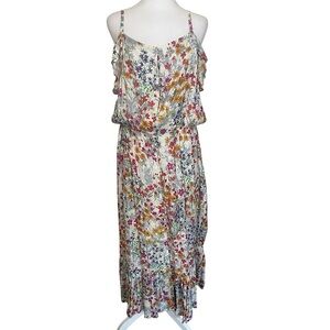 J. Jill Women’s Summer Garden Maxi Dress Floral Multicolor Ruffle Button Front M